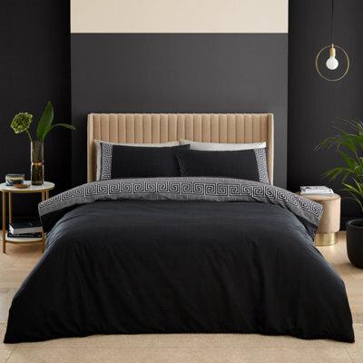 Catherine Lansfield Bedding Artemis Greek Key Reversible Single Duvet Cover Set With Pillowcase Black - image 1