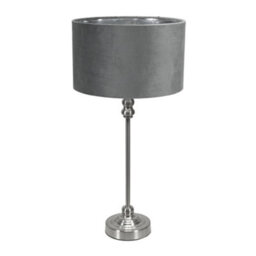 Valuelights Maggie Chrome Candlestick Table Lamp With Grey Velvet And Chrome Inner Lamp Shade - thumbnail 2