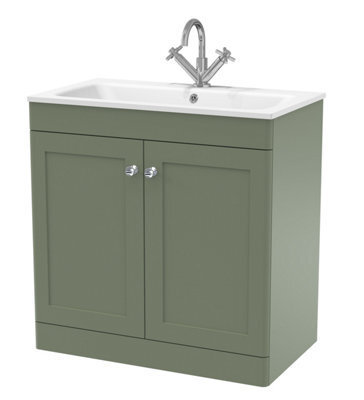 Balterley Swynnerton Traditional 2 Door Floor Standing Vanity Unit With Stone Basin, Satin Green, 800mm - image 1