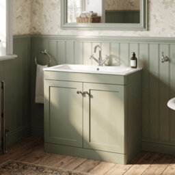 Balterley Swynnerton Traditional 2 Door Floor Standing Vanity Unit With Stone Basin, Satin Green, 800mm - thumbnail 2