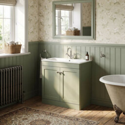 Balterley Swynnerton Traditional 2 Door Floor Standing Vanity Unit With Stone Basin, Satin Green, 800mm - thumbnail 4