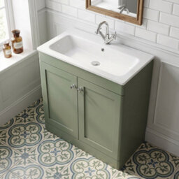 Balterley Swynnerton Traditional 2 Door Floor Standing Vanity Unit With Stone Basin, Satin Green, 800mm - thumbnail 3