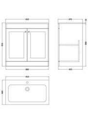 Balterley Swynnerton Traditional 2 Door Floor Standing Vanity Unit With Stone Basin, Satin Green, 800mm - thumbnail 5