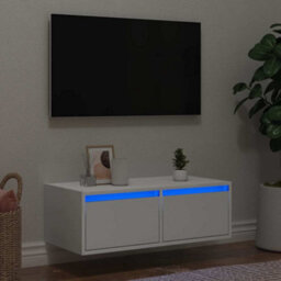 Berkfield Tv Cabinet With Led Lights White 75X35.5X25 Cm - thumbnail 1
