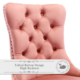HomeTouch Set Of 6 Lux Pink Velvet Tufted Dining Chairs With Pull Knocker, Wing Back Kitchen Chairs Home Office Bedroom Chairs - thumbnail 8
