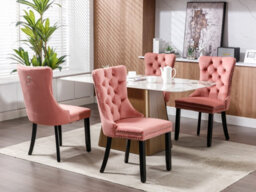 HomeTouch Set Of 6 Lux Pink Velvet Tufted Dining Chairs With Pull Knocker, Wing Back Kitchen Chairs Home Office Bedroom Chairs - thumbnail 2