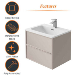Plum&clay Jenner Light Pink Wall Hung Vanity Unit & Basin Set (W)600mm (H)500mm - thumbnail 7