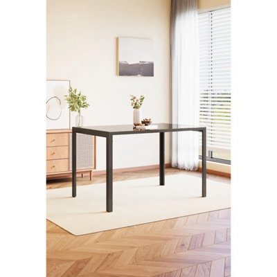 Black Tempered Glass Dining Table Desk Kitchen Furniture With Metal Legs Home - image 1