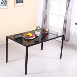 Black Tempered Glass Dining Table Desk Kitchen Furniture With Metal Legs Home - thumbnail 3