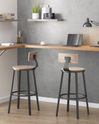 Songmics Set Of 2 Kitchen Counter Chairs With High Backrest, Tall Bar Seats, Steel Frame, Industrial, Greige And Black - thumbnail 1