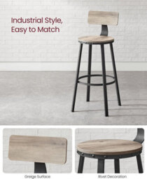 Songmics Set Of 2 Kitchen Counter Chairs With High Backrest, Tall Bar Seats, Steel Frame, Industrial, Greige And Black - thumbnail 6