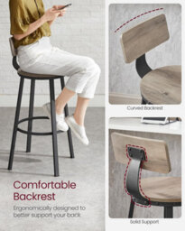 Songmics Set Of 2 Kitchen Counter Chairs With High Backrest, Tall Bar Seats, Steel Frame, Industrial, Greige And Black - thumbnail 5
