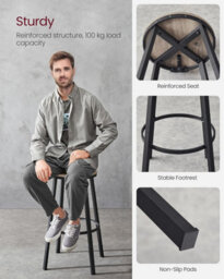 Songmics Set Of 2 Kitchen Counter Chairs With High Backrest, Tall Bar Seats, Steel Frame, Industrial, Greige And Black - thumbnail 4