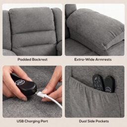 Homcom Oversized Riser Recliner Chair With Vibration Massage And Heat, Grey - thumbnail 8