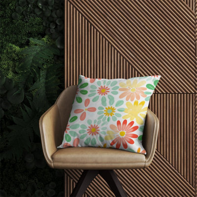 Warren Reed Designer Green And Yellow Flowers Outdoor Cushion 60Cm X 60Cm