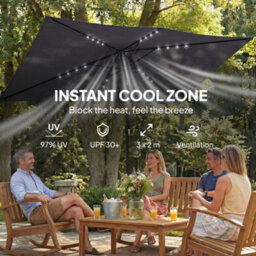 Outsunny 3 X 2 M Garden Parasol Umbrella With Light, Outdoor Patio Umbrella - thumbnail 6
