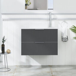 Royal Bathrooms Evora 700mm Graphite Grey Fluted Wall Hung Countertop Vanity Unit 2 Drawer With Round Basin - thumbnail 1