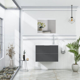 Royal Bathrooms Evora 700mm Graphite Grey Fluted Wall Hung Countertop Vanity Unit 2 Drawer With Round Basin - thumbnail 2