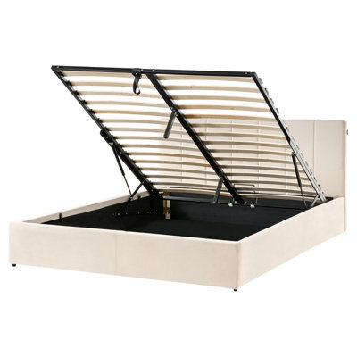 Beliani Ottoman Bed Velvet Dreux 160 X 200 Cm (Eu King Size) Light Beige - image 1