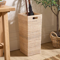 Dibor Traditional Square Whitewash Rattan Umbrella Stand Basket