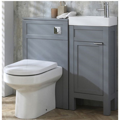 Homestylestore Light Grey 400mm Bathroom Vanity And Wc Unit With Square Back To Wall Toilet Pan And Chrome Pull Handle - image 1