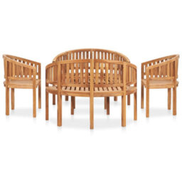 Berkfield 5 Piece Banana Garden Lounge Set Solid Teak Wood - thumbnail 3