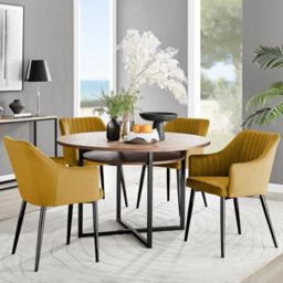 Furniturebox Uk Adley Brown Wood Storage Dining Table & 4 Mustard Calla Black Leg Chairs - thumbnail 1