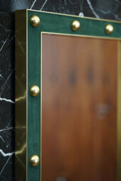 Top Ceramics Designer Wall Mirror (L)120 X (W)70 Cm Gold Aluminium Frame With Bottle Green Leather - thumbnail 3