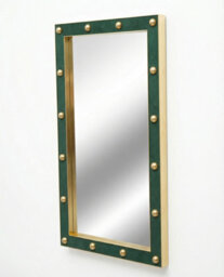 Top Ceramics Designer Wall Mirror (L)120 X (W)70 Cm Gold Aluminium Frame With Bottle Green Leather - thumbnail 6