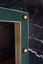 Top Ceramics Designer Wall Mirror (L)120 X (W)70 Cm Gold Aluminium Frame With Bottle Green Leather - thumbnail 4