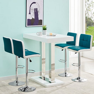 Furniture in Fashion Caprice White High Gloss Bar Table 4 Copez Teal White Stools - image 1
