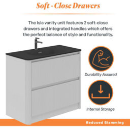 Plum&clay Isla Ribbed Fluted White 2 Drawer Freestanding Bathroom Vanity Unit & Black Basin Set (W)1000mm - thumbnail 4