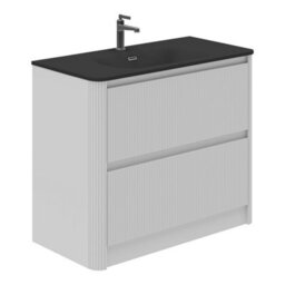 Plum&clay Isla Ribbed Fluted White 2 Drawer Freestanding Bathroom Vanity Unit & Black Basin Set (W)1000mm - thumbnail 1