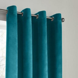 Luxury Living Velvet Thermal Blackout Eyelet Curtains Ready Made Pair Teal - thumbnail 6