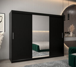 Arte Tokyo 01 Contemporary Mirrored 3 Sliding Door Wardrobe 9 Shelves 2 Rails Black Matt (H)2000mm (W)2500mm (D)620mm - thumbnail 2