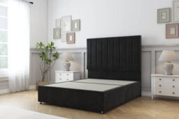 "Sloomy Kansas Black Plush Divan Bed Base 2 Drawers Same Side With 54"" Floor Standing Headboard 3' Single"