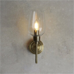 Loops Antique Brass Dimmable Wall Light - Clear Glass Shade - 6W Led E14 Candle - thumbnail 4