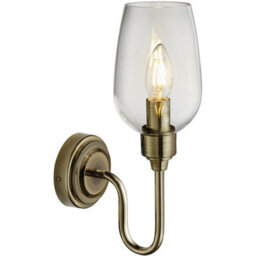 Loops Antique Brass Dimmable Wall Light - Clear Glass Shade - 6W Led E14 Candle