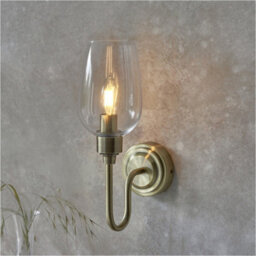 Loops Antique Brass Dimmable Wall Light - Clear Glass Shade - 6W Led E14 Candle - thumbnail 3