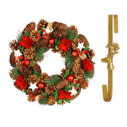 Dibor 35Cm Starry Night Front Door Christmas Wreath With Deer Wreath Hanger
