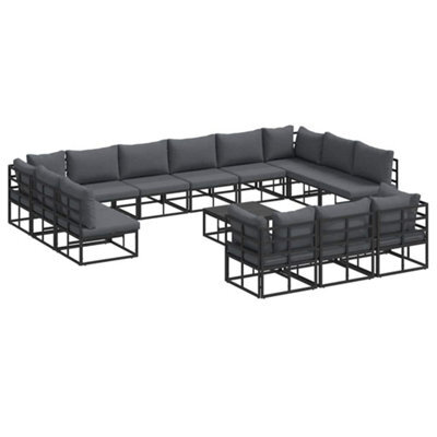 Berkfield Modern Garden Sofa Set With Cushion 14 Pcs Black Aluminium