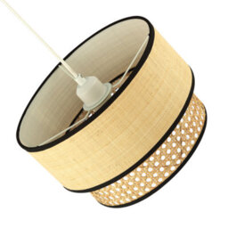 Happy Homewares Modern Double Tier Real Natural Rattan Pendant Shade With Black Trims - thumbnail 3