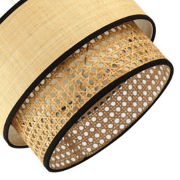 Happy Homewares Modern Double Tier Real Natural Rattan Pendant Shade With Black Trims - thumbnail 5