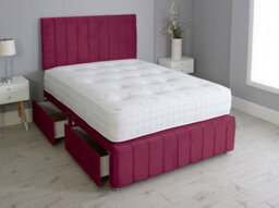 Comfy Deluxe 2Ft6 Ibex Maroon Plush Divan Bed Set 2 Drawers Right Side - thumbnail 3