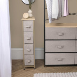 OHS Narrow 4 Drawer Storage Cabinet Bedside Table Clothes Home Organiser, Beige - thumbnail 3