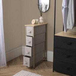 OHS Narrow 4 Drawer Storage Cabinet Bedside Table Clothes Home Organiser, Beige - thumbnail 2
