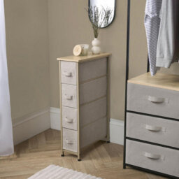 OHS Narrow 4 Drawer Storage Cabinet Bedside Table Clothes Home Organiser, Beige - thumbnail 1
