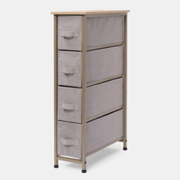 OHS Narrow 4 Drawer Storage Cabinet Bedside Table Clothes Home Organiser, Beige - thumbnail 6