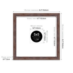 "5X5"" Walnut Picture Frame - 5X5"" Square Frame With 2X2"" Mount For 5X5""/2X2"" Pictures Classic Style Room Decor, 1 Pack" - thumbnail 2