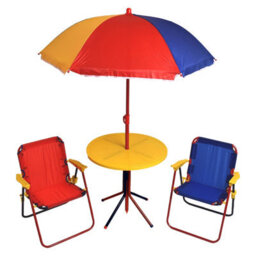 Relsy Kids Outdoor Patio Set: Table, 2X Chairs, Parasol - Multicoloured Garden Furniture For Children - thumbnail 1